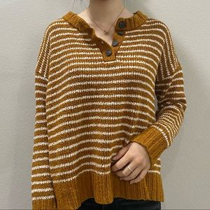 American Eagle Outfitters Yellow/Orange Striped Button Sweater Size S